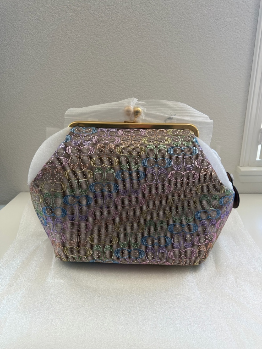 Coach Large Kisslock Frame Bag In Crystal Signature Jacquard - Picture 7 of 12